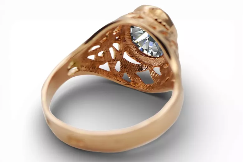 Vintažiniai papuošalai Žiedas Zircon 14 karatų raudonas rožinis auksas vrc012r-zi Art Deco SSRS sovietinis rusiškas stilius